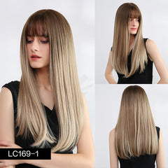 Synthetic wigs with fringe. Straight with dark roots 12 colours