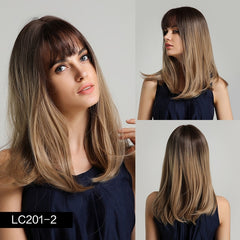 Synthetic wigs with fringe. Straight with dark roots 12 colours