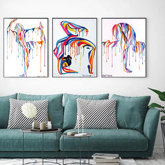 Playful girl. Vibrant line art printed on canvas. Image 2 of 3