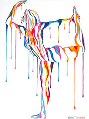 Playful girl. Vibrant line art printed on canvas. Image 3 of 3