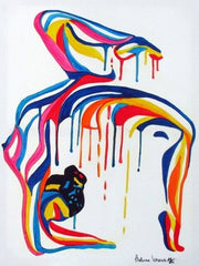 Playful girl. Vibrant line art printed on canvas. Image 2 of 3