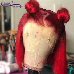Remy Lace front wig, Blue or Red, straight, short. Centre part.