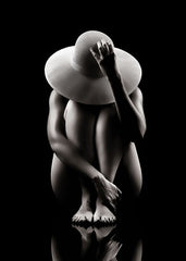 Sensual sitting female shadow photography reprinted on canvas.