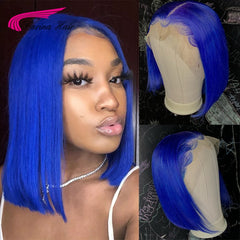 Remy Lace front wig, Blue or Red, straight, short. Centre part.