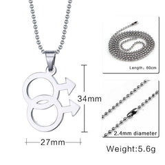 Necklace LGBT Pride twin Mars symbol pendant in Silver