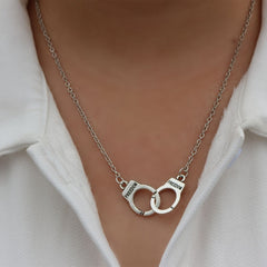 Necklace handcuffs pendant, silver plated