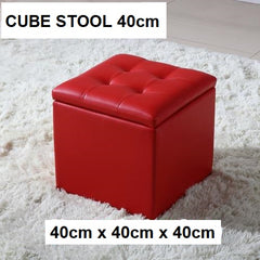 Square stool 40cm with storage in leather or synthetic