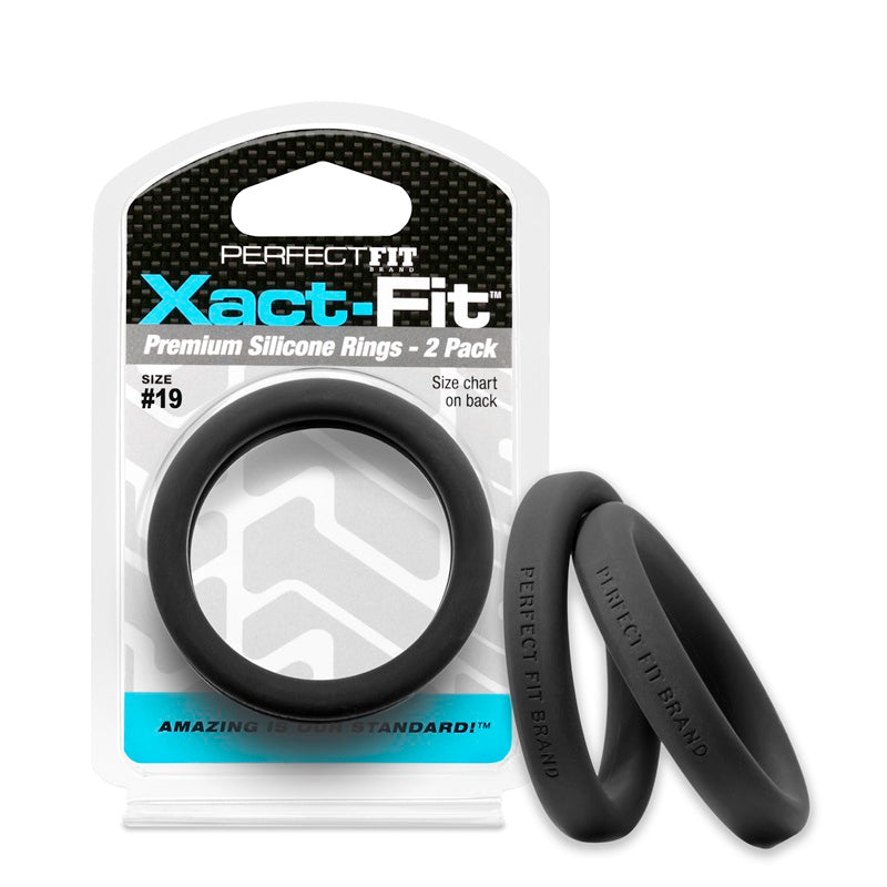 Perfect Fit Xact-Fit Silicone Cock Rings 2 Pk - Black Size 19