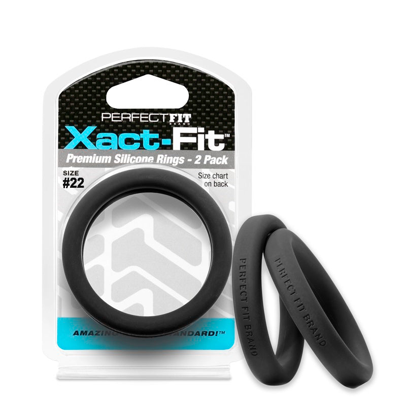 Perfect Fit Xact-Fit Silicone Cock Rings 2 Pk - Black Size 22