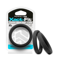 Perfect Fit Xact-Fit Silicone Cock Rings 2 Pk - Black Size 22