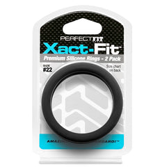 Perfect Fit Xact-Fit Silicone Cock Rings 2 Pk - Black Size 22