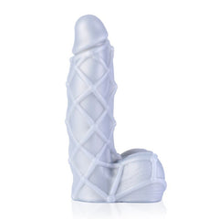 Fetishique Liquid Silicone Hatched Dildo Medium - Silver