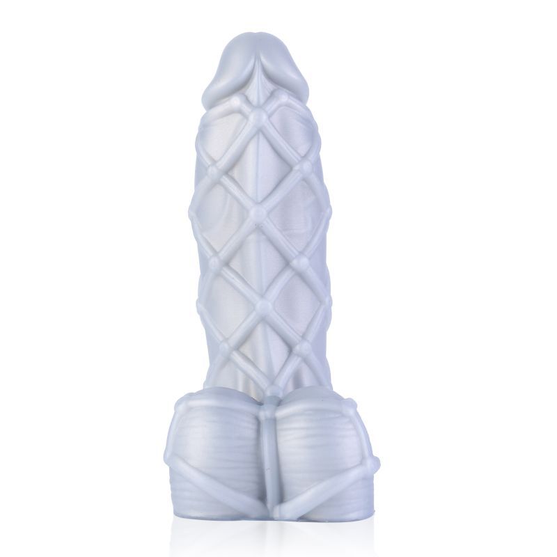 Fetishique Liquid Silicone Hatched Dildo Medium - Silver