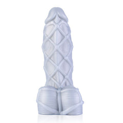 Fetishique Liquid Silicone Hatched Dildo Medium - Silver