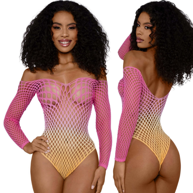 DreamGirl Fishnet Off The Shoulder Bodysuit Black