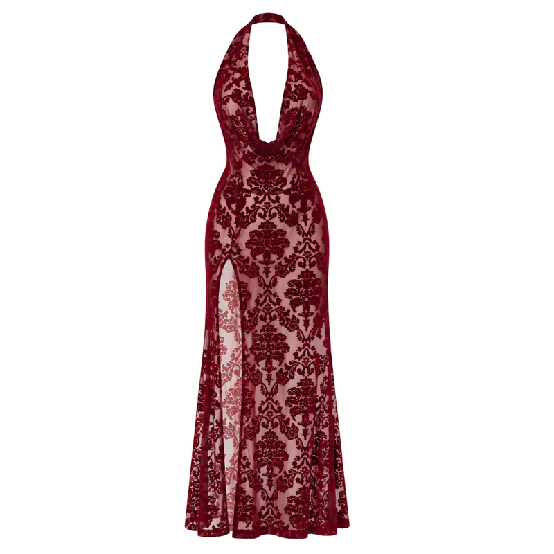 Masquerade Lace Gown Dress Burgundy