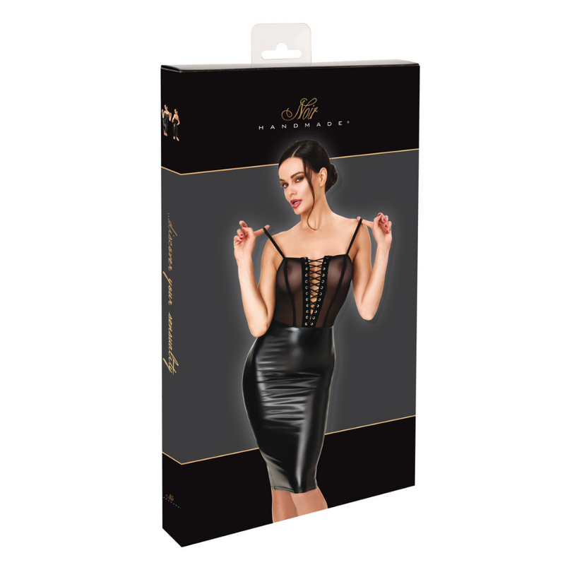 Wet Look Sheer Lace Up Dress Black
