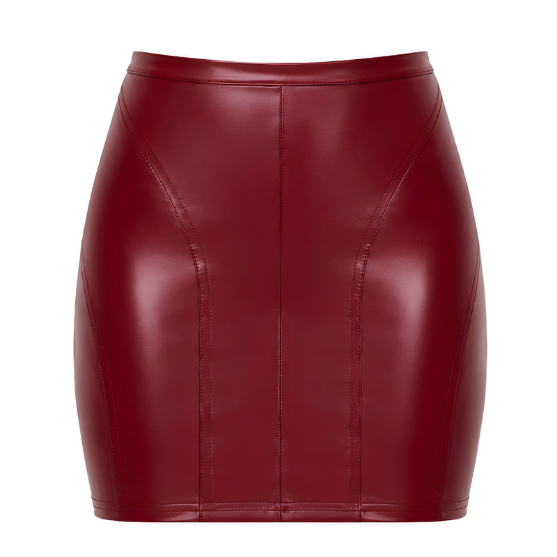 Bordeaux Affair Wet Look Mini Skirt Burgundy