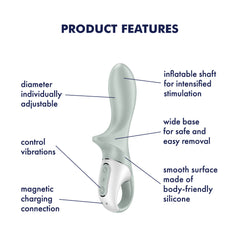 Satisfyer Air Pump Booty 3 USB Rechargeable Inflatable Anal Vibrator - Grey