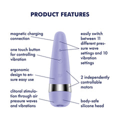 Satisfyer Pro 3+ Purple - Purple USB-Rechargeable Air Pulse Clitoral Stimulator with Vibration