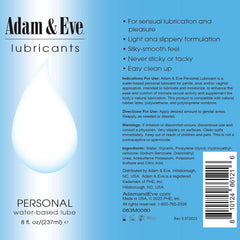 Adam & Eve Personal Water Based Gel Lubricant - 237 ml (8 oz) Bottle