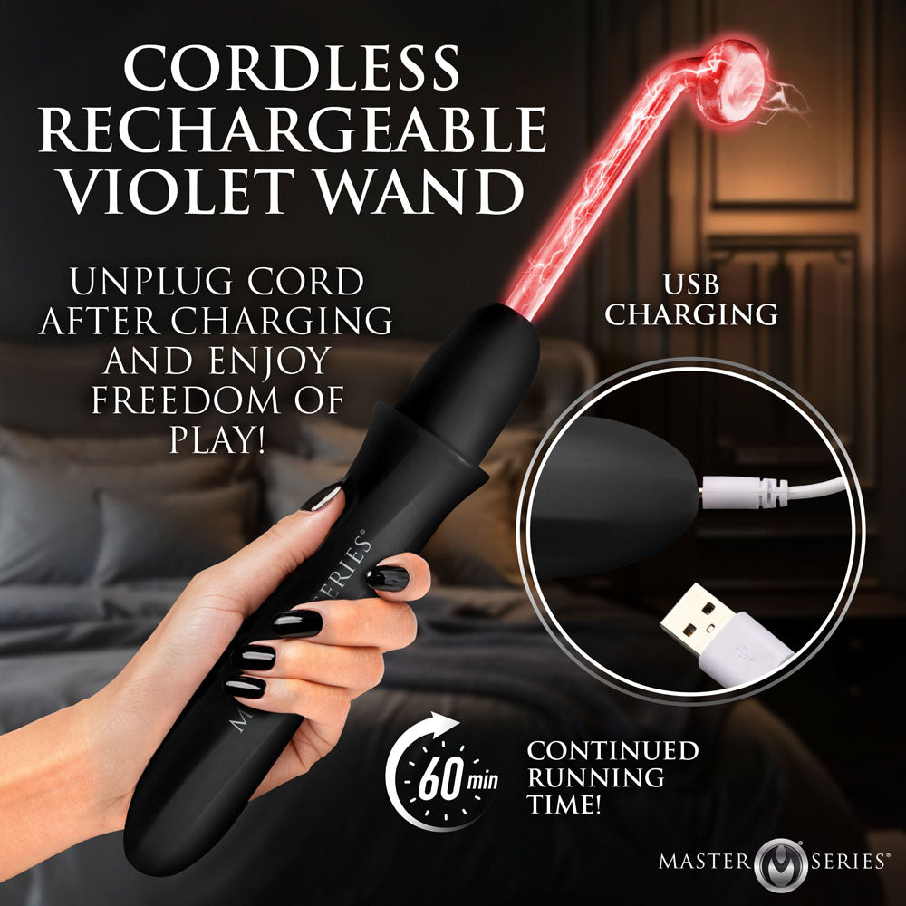 Master Series Electrawand - Black Rechargeable E-Stim Violet Wand with Attachments