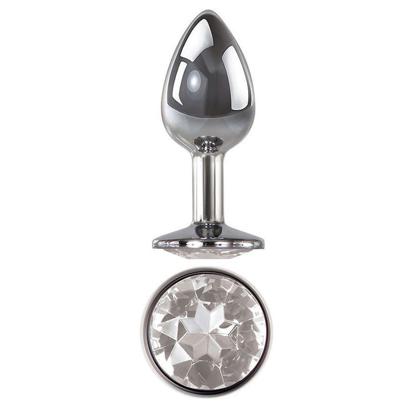 Adam & Eve Metal Anal Plug with Clear Gem - Medium - Shhh...