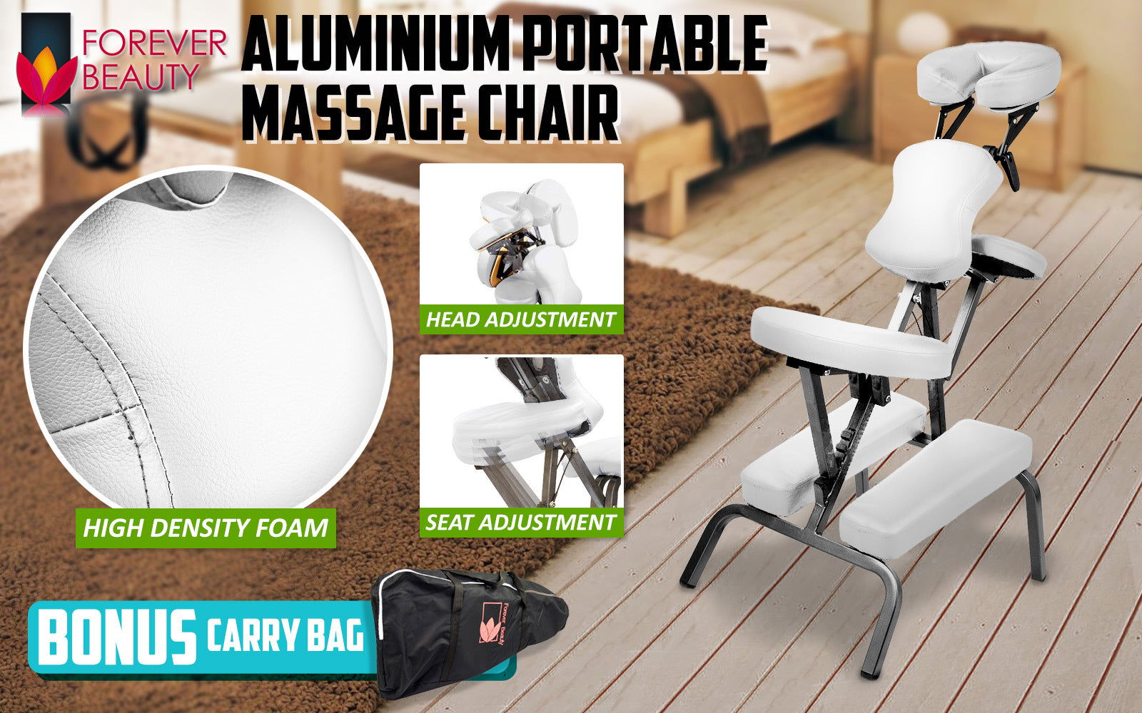 Aluminium portable chair for massage, medical fetish or BDSM - WHITE - Shhh...