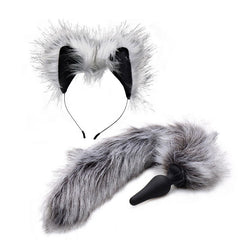 Anal Plug and Ears Set Grey Wolf Tail - Shhh...