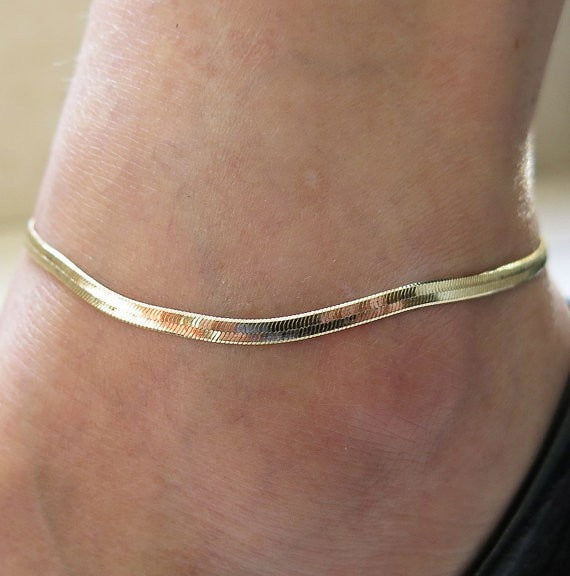 Anklet gold herringbone links, adjustable - Shhh...