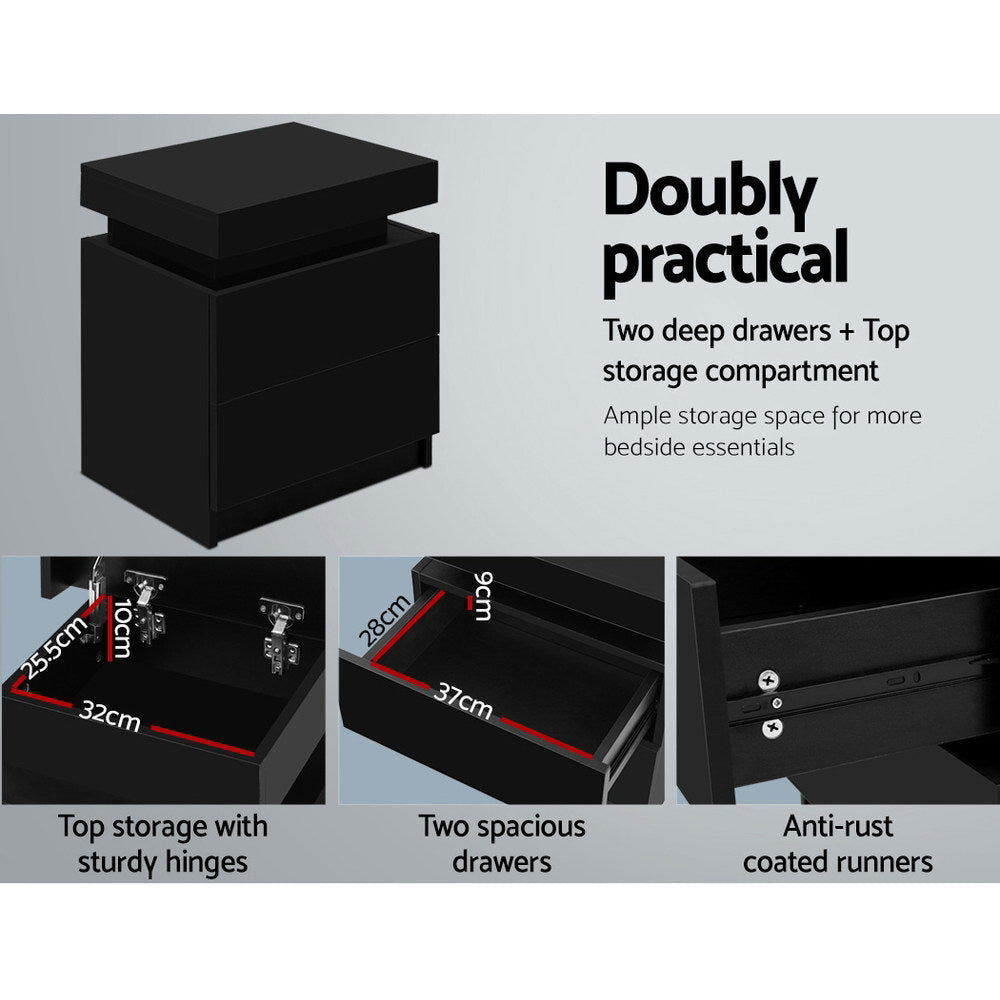 Artiss Bedside Table 2 Drawers Black - Shhh...