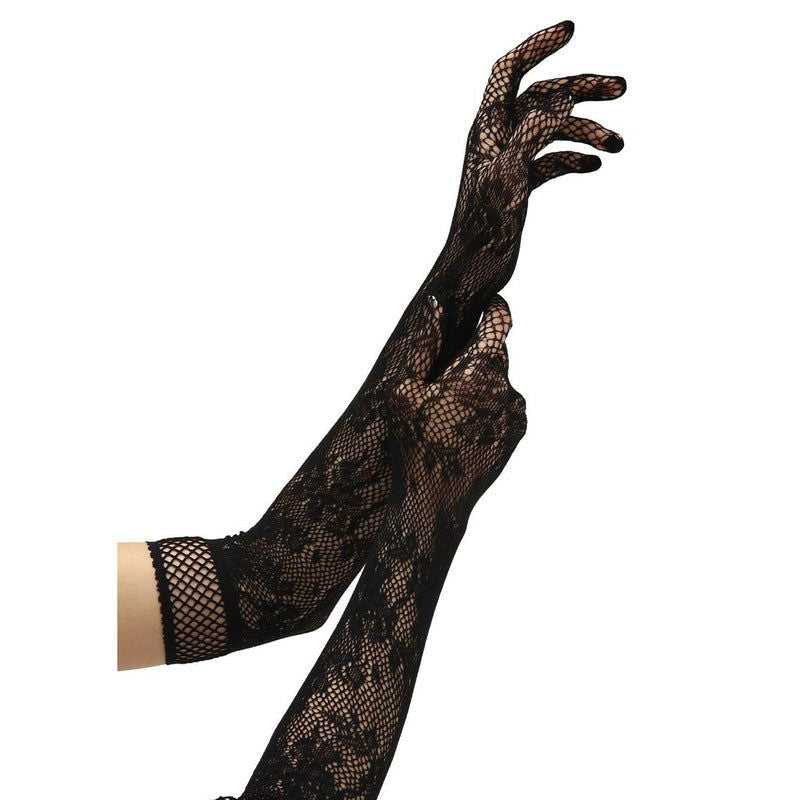 BACI White Label Flower Lace Opera Gloves - Black - Shhh...