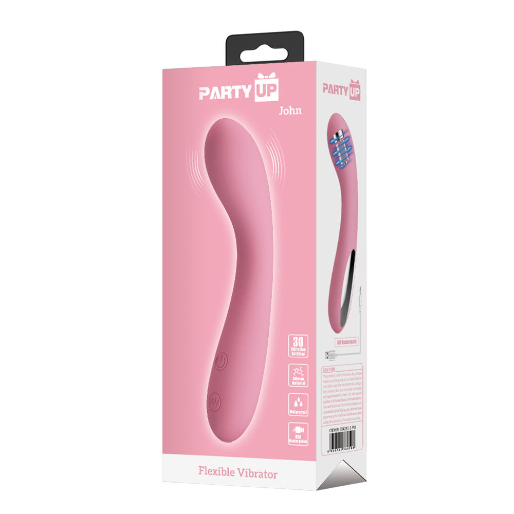 Party Up JOHN Flexible Vibe 16 cm USB Rechargeable Vibrator - PINK