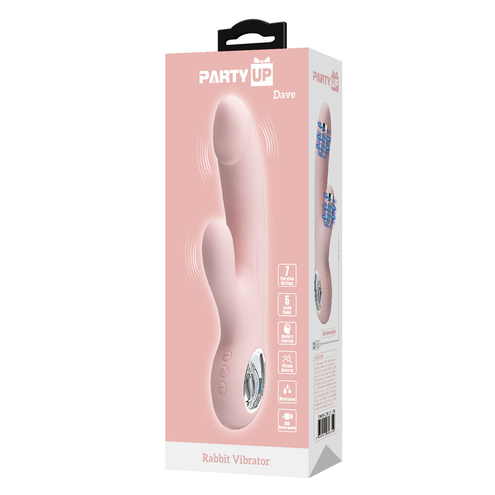 Party Up DAVE 19 cm USB Rechargeable Rabbit Vibrator - Pink