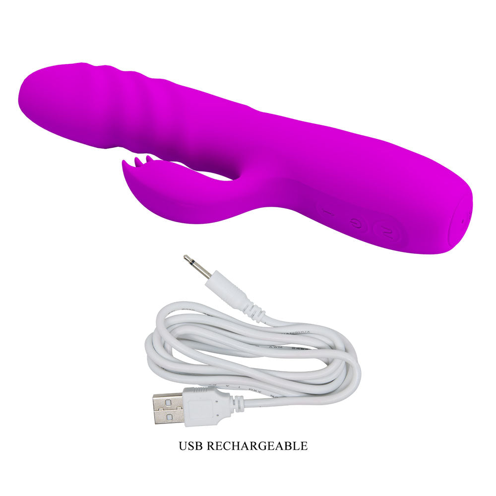 Party Up BOB 25 cm USB Thrusting Rabbit Vibrator - Purple