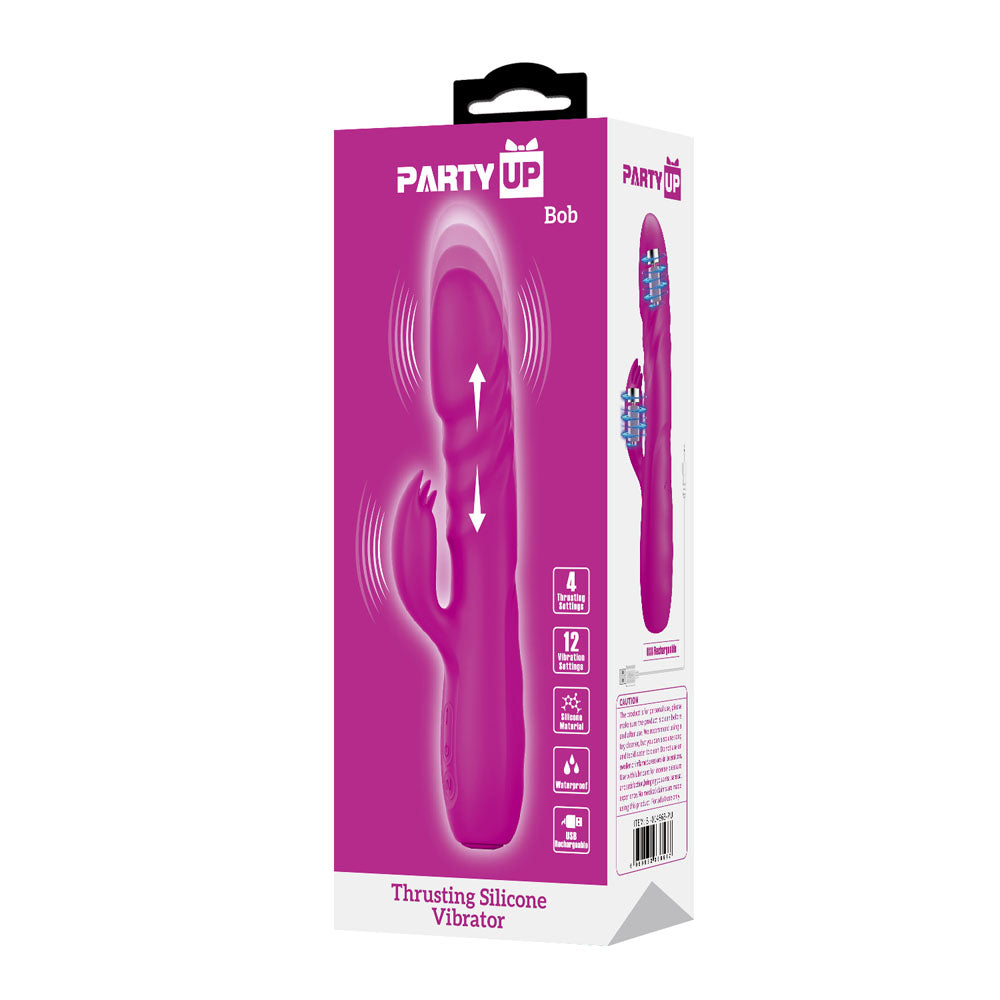 Party Up BOB 25 cm USB Thrusting Rabbit Vibrator - Purple