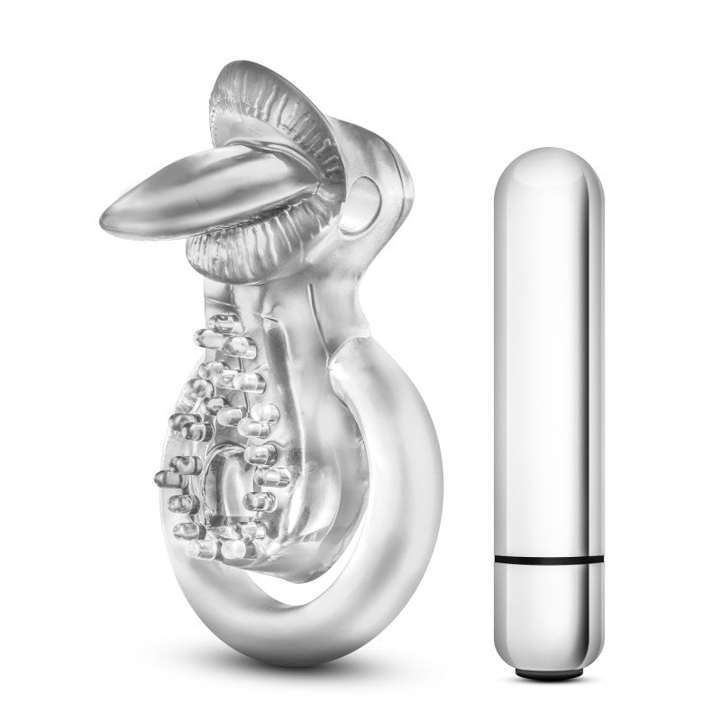Stay Hard 10-Function Vibrating Tongue Cock & Ball Ring - Clear