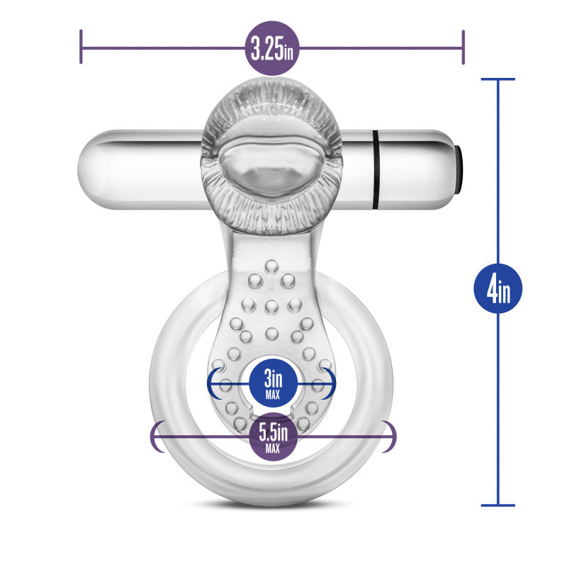 Stay Hard 10-Function Vibrating Tongue Cock & Ball Ring - Clear