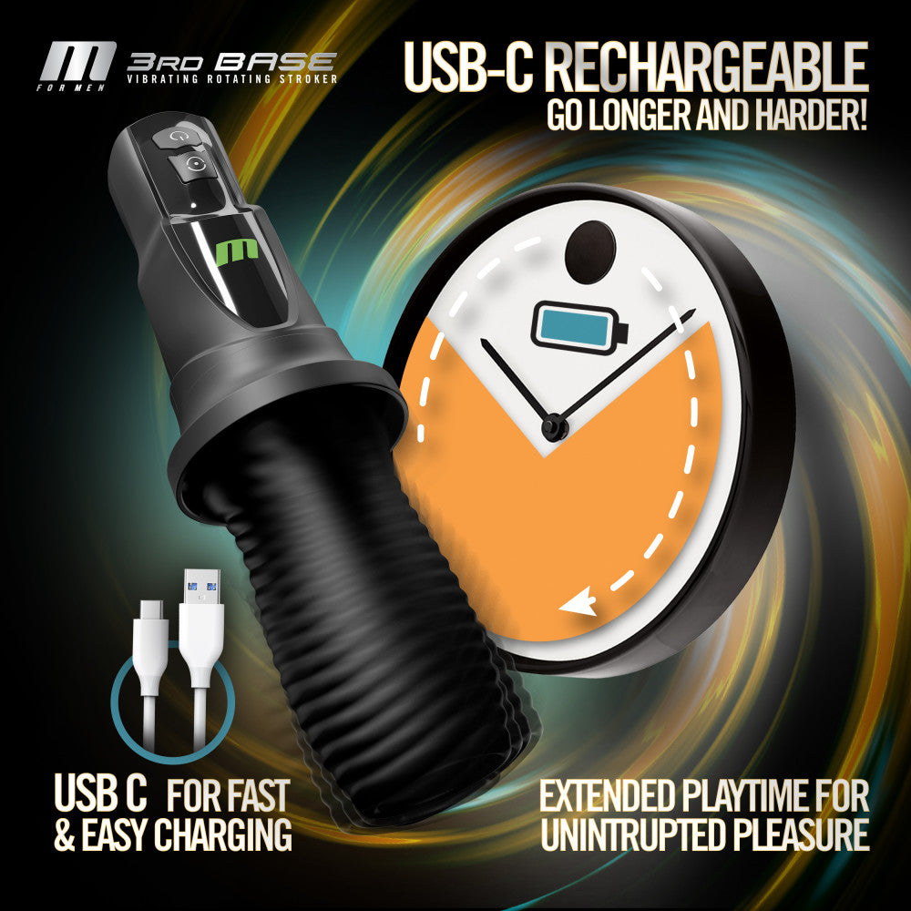 M For Men - 3rd Base -  USB Rechargeable Vibrating & Rotating Auto Stroker