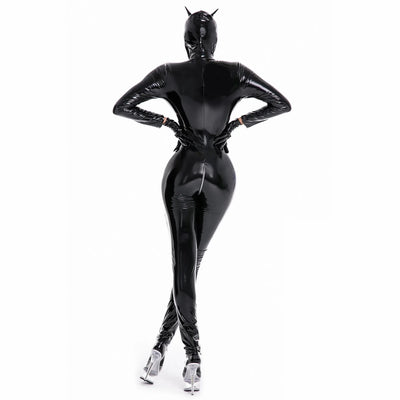 Women's Sexy Catsuit Set with Mask - BLACK