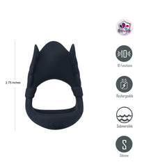 Maia ROCKY - Black - Black USB Rechargeable Vibrating Cock & Balls Ring