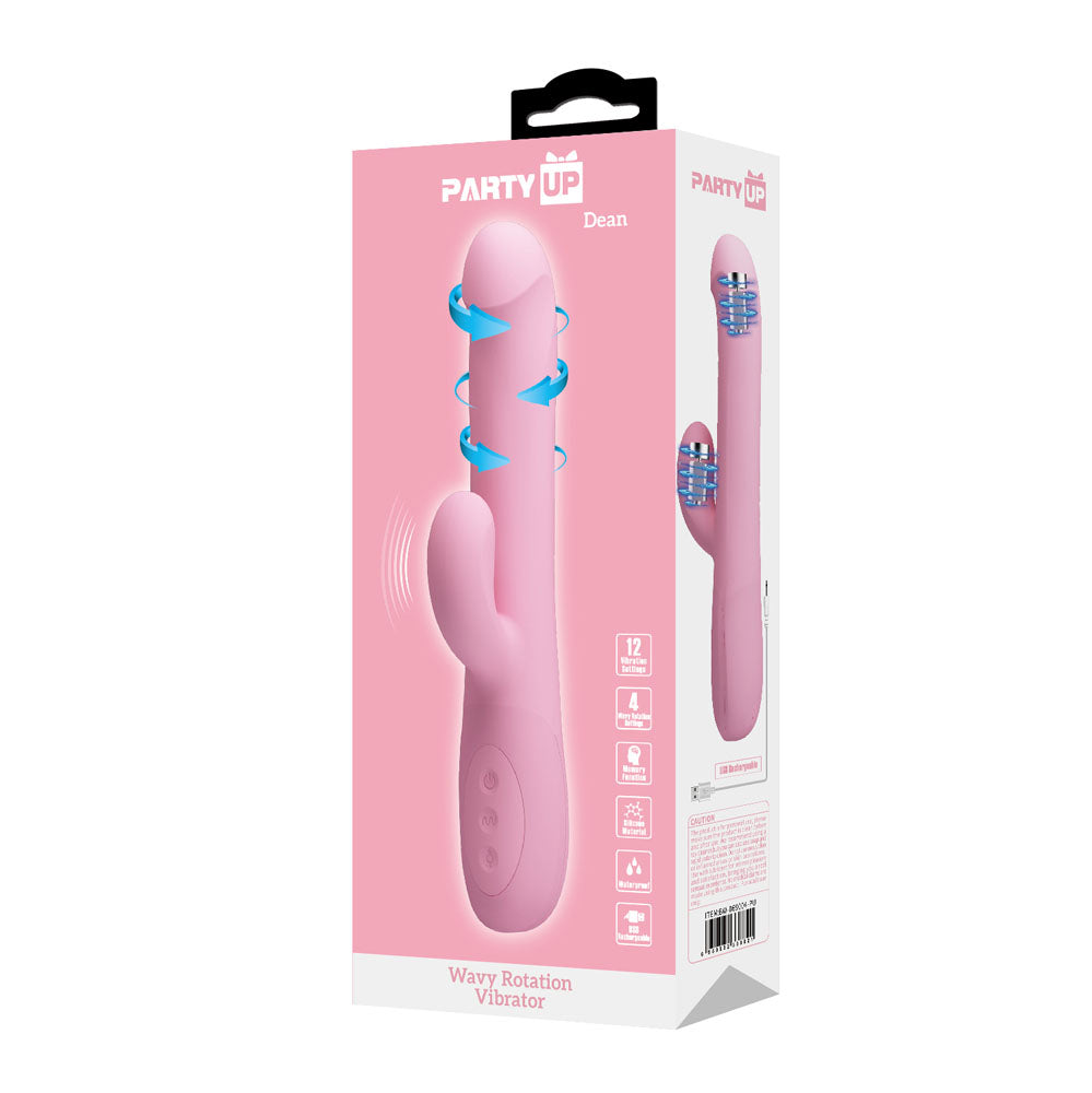 Party Up DEAN Wavy 23.8 cm Rotating Rabbit Vibrator - PINK