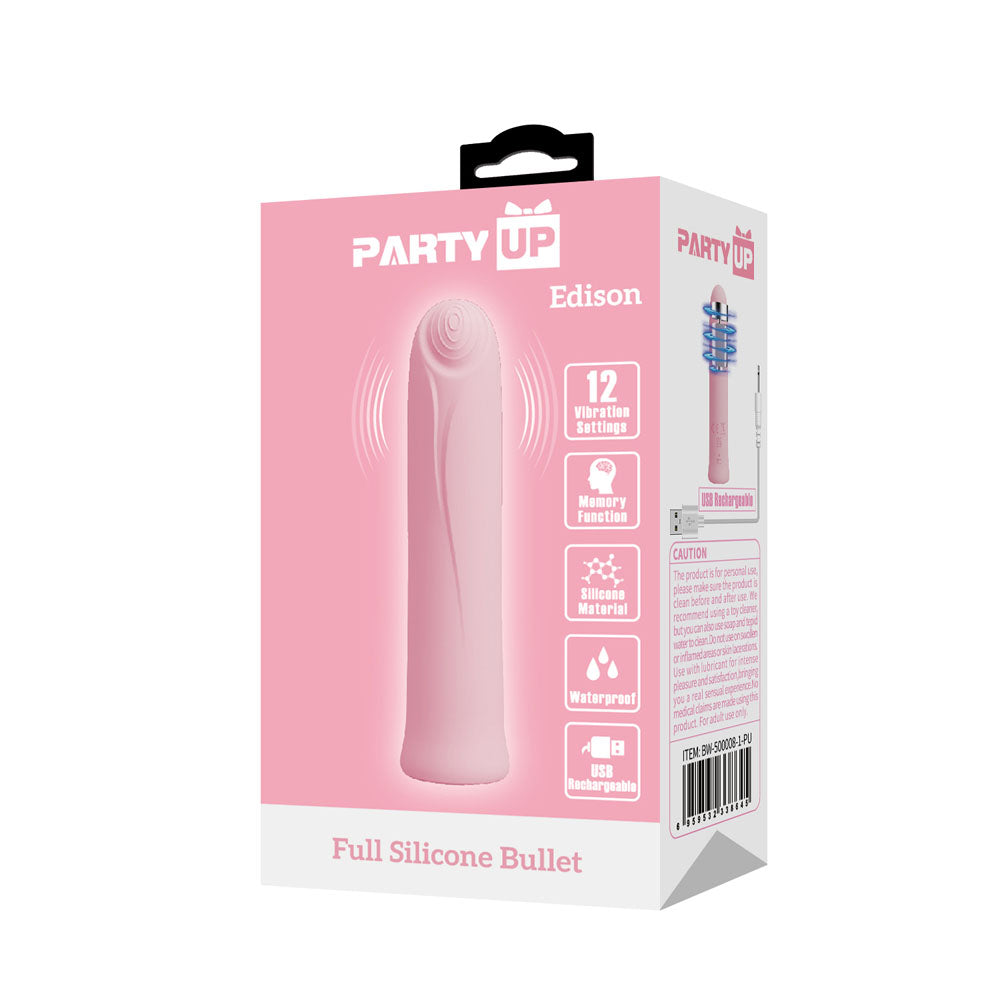 Party Up EDISON 10.3 cm USB Rechargeable Vibrating Bullet - Pink