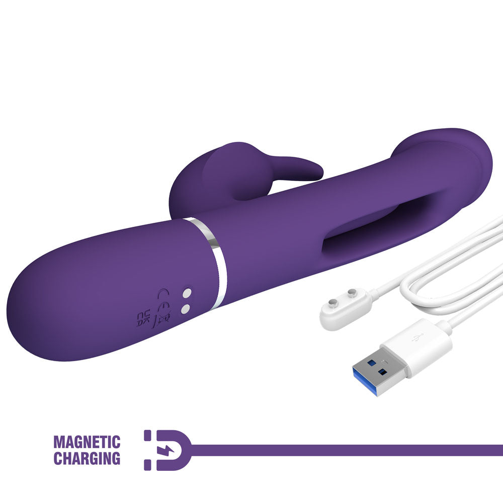 Party Up DAVID 23.2 cm USB Rabbit Vibrator with Flicking Arm - PURPLE