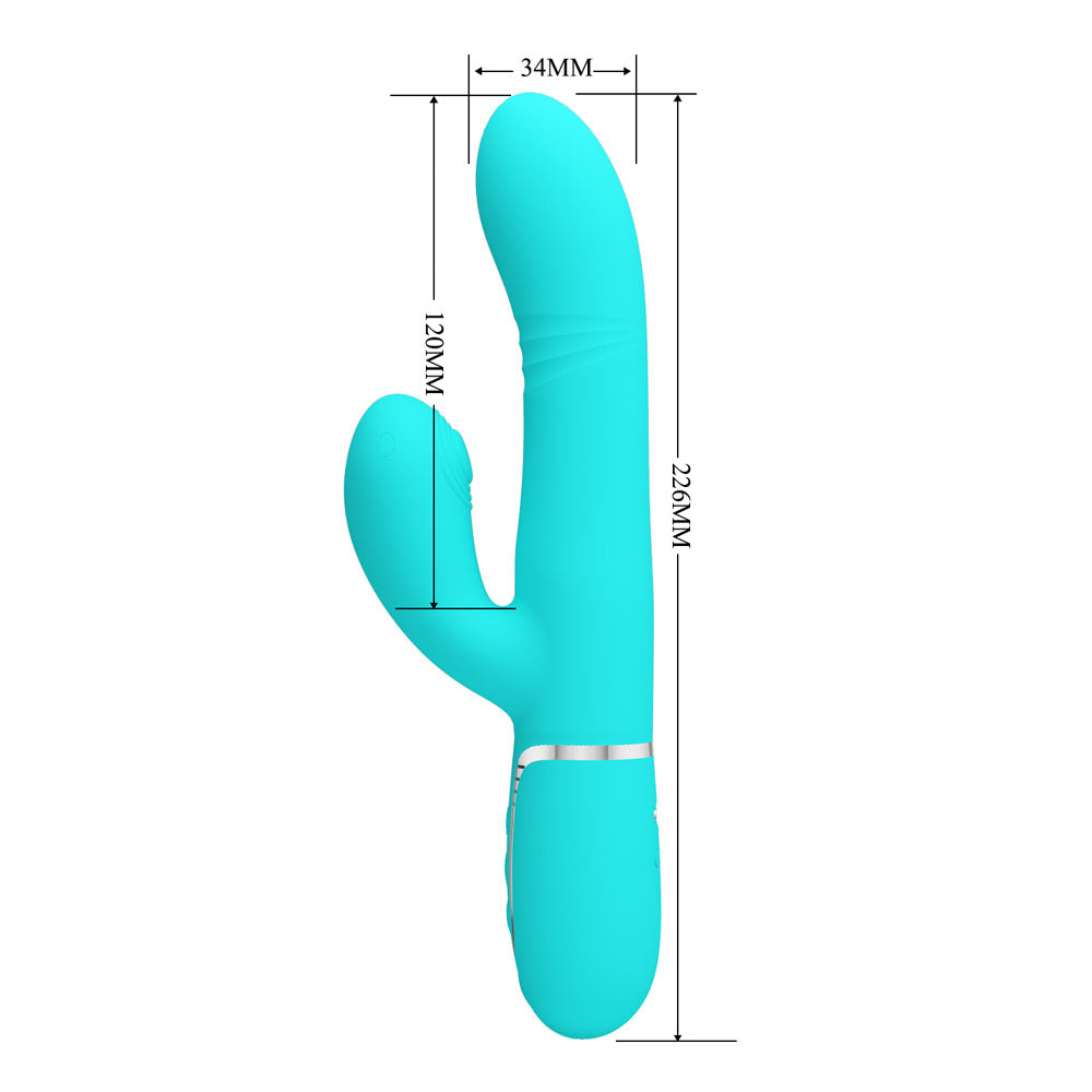 Party Up PAUL Rolling Beads Thrusting Rabbit Vibrator - TEAL