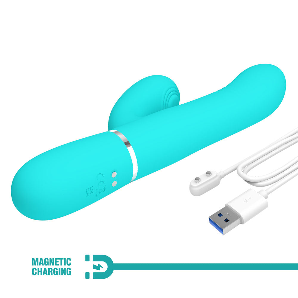 Party Up PAUL Rolling Beads Thrusting Rabbit Vibrator - TEAL