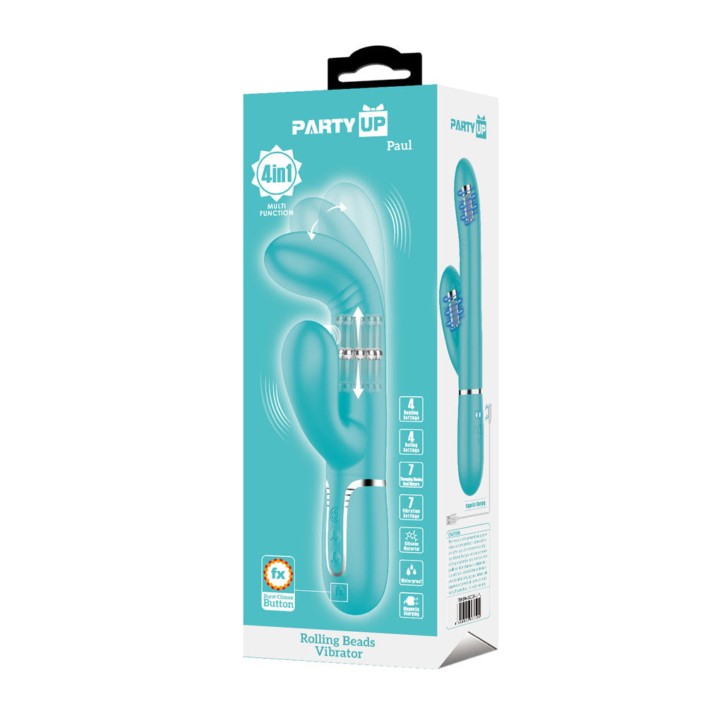 Party Up PAUL Rolling Beads Thrusting Rabbit Vibrator - TEAL