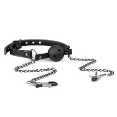 Ball Gag with Nipple Clamps - Black breathable - Shhh...