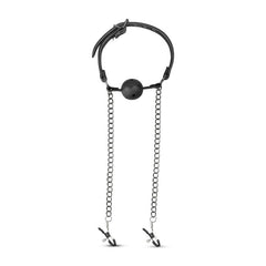 Ball Gag with Nipple Clamps - Black breathable - Shhh...