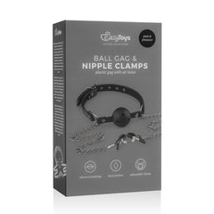 Ball Gag with Nipple Clamps - Black breathable - Shhh...
